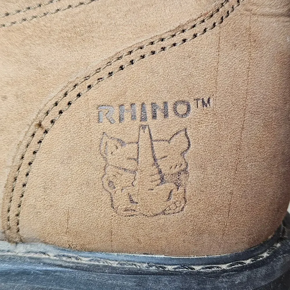RHINO Boots Men's Tan US 9 Leather Work Oil Resistant Lace Up *Stained